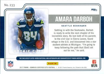 2017 Donruss Certified Cuts - Rookie Cuts Red Ink Variation #233 Amara Darboh Back