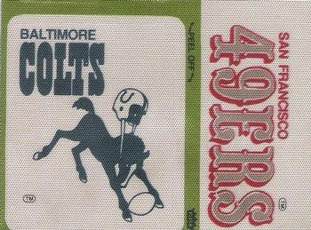 1976 Fleer Football Patches #NNO Baltimore Colts Logo / San Francisco 49ers Name Front