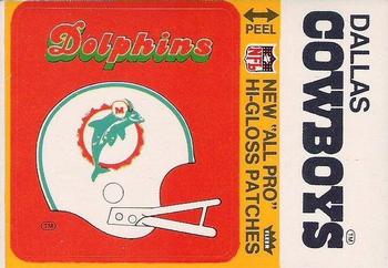 1976 Fleer Football Patches - High Gloss #NNO Miami Dolphins Helmet / Dallas Cowboys Name Front