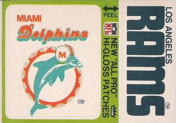 1976 Fleer Football Patches - High Gloss #NNO Miami Dolphins Logo / Los Angeles Rams Name Front