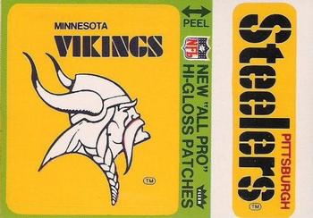 1976 Fleer Football Patches - High Gloss #NNO Minnesota Vikings Logo / Pittsburgh Steelers Name Front