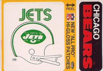 1976 Fleer Football Patches - High Gloss #NNO New York Jets Helmet / Chicago Bears Name Front