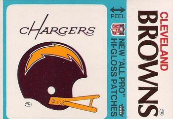 1976 Fleer Football Patches - High Gloss #NNO San Diego Chargers Helmet / Cleveland Browns Name Front