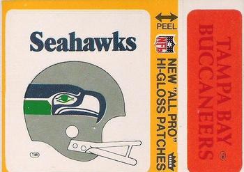 1976 Fleer Football Patches - High Gloss #NNO Seattle Seahawks Helmet  /  Tampa Bay Buccaneers Name Front