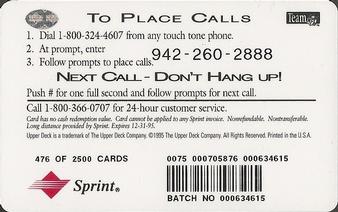 1995 Upper Deck GTE Phone Cards AFC #NNO Jim Kelly Back