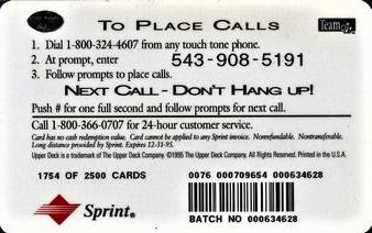 1995 Upper Deck GTE Phone Cards AFC #NNO John Elway Back