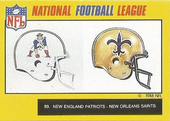 1988 Monty Gum NFL - Paper #89 Patriots and Saints helmets Front