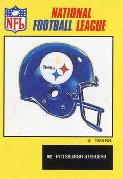1988 Monty Gum NFL - Paper #92 Pittsburgh Steelers helmet Front