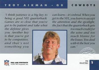 1991 Pro Line Portraits - Punt, Pass and Kick #1 Troy Aikman Back
