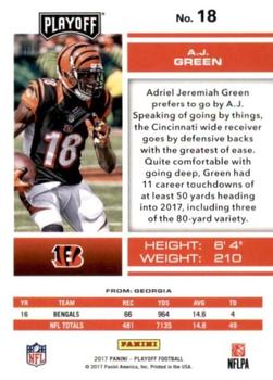 2017 Panini Playoff - Red Zone #18 A.J. Green Back