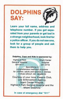 1984 Miami Dolphins Police #NNO Dolfan Denny Back