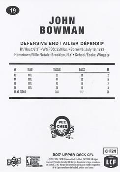 2017 Upper Deck CFL - O-Pee-Chee Retro #19 John Bowman Back