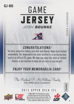 2015 Upper Deck CFL - Game Jersey #GJ-BO Josh Bourke Back