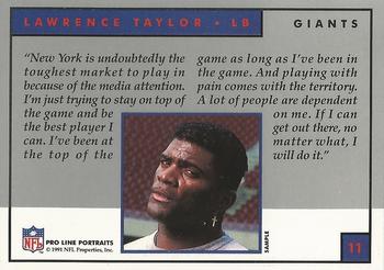 1991 Pro Line Portraits Samples #11 Lawrence Taylor Back