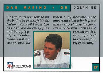 1991 Pro Line Portraits Samples #17 Dan Marino Back