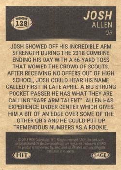 2018 SAGE HIT #129 Josh Allen Back