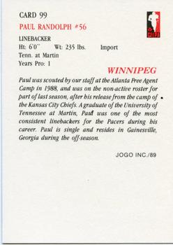 1989 JOGO Purple Promotional #99 Paul Randolph Back