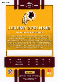 2017 Donruss Optic - Red and Yellow #115 Jeremy Sprinkle Back