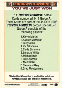 1993 Topps - Black Gold Winners Redeemed/Exchange #A Certified Winner A: 1-11 Back
