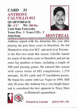 1998 JOGO #33 Anthony Calvillo Back