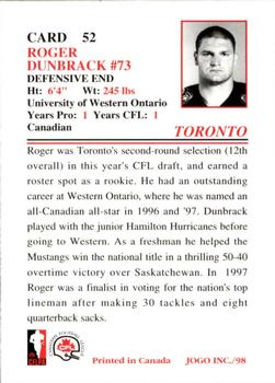 1998 JOGO #52 Roger Dunbrack Back