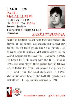 1998 JOGO #128 Paul McCallum Back