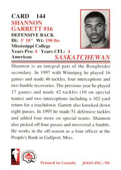 1998 JOGO #144 Shannon Garrett Back