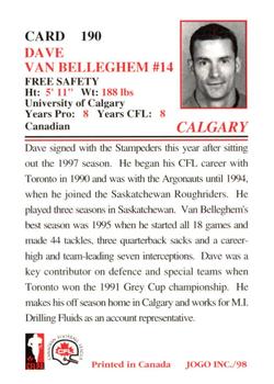 1998 JOGO #190 Dave VanBelleghem Back