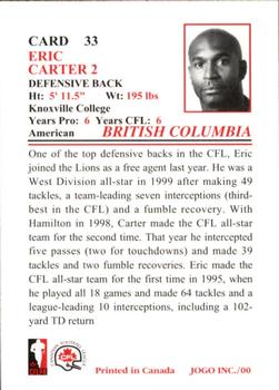 2000 JOGO #33 Eric Carter Back