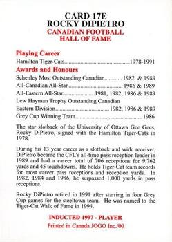 2000 JOGO Hall of Fame E #17E Rocky DiPietro Back