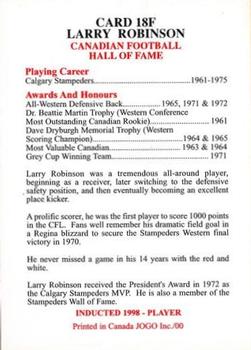 2000 JOGO Hall of Fame F #18F Larry Robinson Back