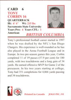 2001 JOGO #6 Tony Corbin Back