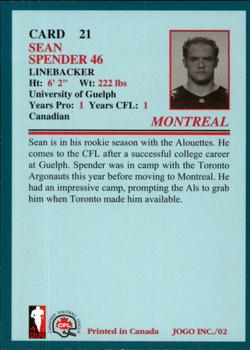 2002 JOGO #21 Sean Spender Back