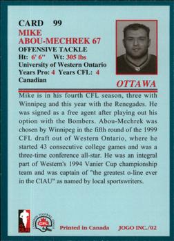 2002 JOGO #99 Mike Abou-Mechrek Back