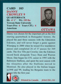 2002 JOGO #103 Danny Crowley Back