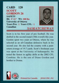 2002 JOGO #120 Scott Gordon Back