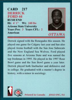 2002 JOGO #217 Derrick Ford Back