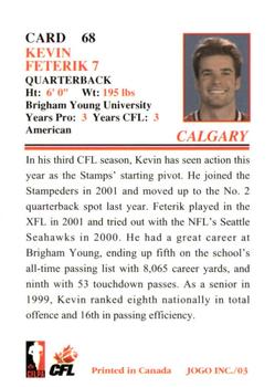 2003 JOGO #68 Kevin Feterik Back