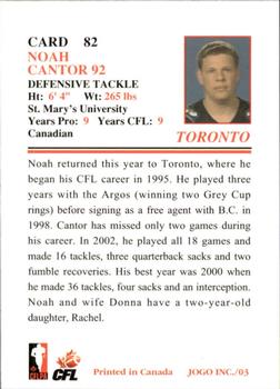 2003 JOGO #82 Noah Cantor Back