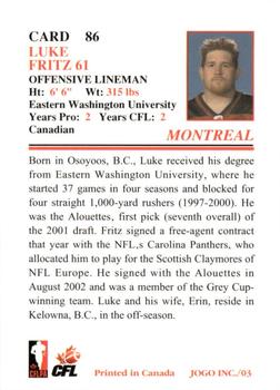 2003 JOGO #86 Luke Fritz Back