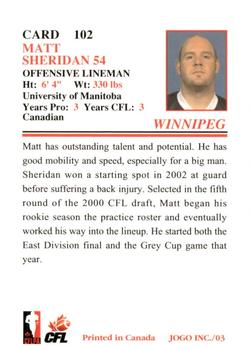 2003 JOGO #102 Matt Sheridan Back
