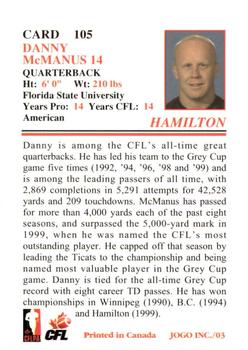 2003 JOGO #105 Danny McManus Back