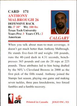 2003 JOGO #171 Anthony Malbrough Back