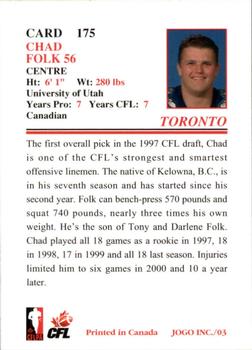 2003 JOGO #175 Chad Folk Back