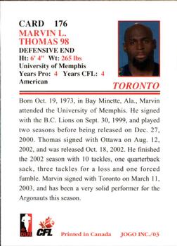 2003 JOGO #176 Marvin Thomas Back