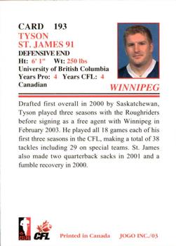 2003 JOGO #193 Tyson St. James Back