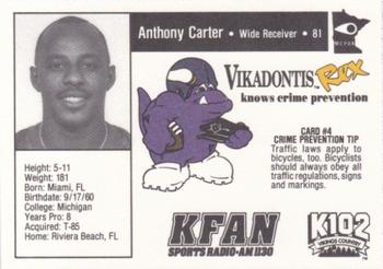 1992 Minnesota Vikings Police #4 Anthony Carter Back