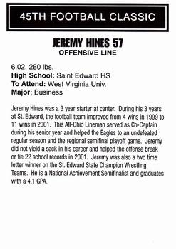 2002 Big 33 Ohio High School #NNO Jeremy Hines Back