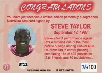 2008 TK Legacy Nebraska Cornhuskers - N-Stat Autographs #ST9 Steve Taylor Back