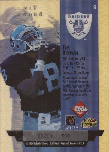 1996 Collector's Edge President's Reserve - Air Force One Jumbos Collector Series (CS) #9 Tim Brown Back